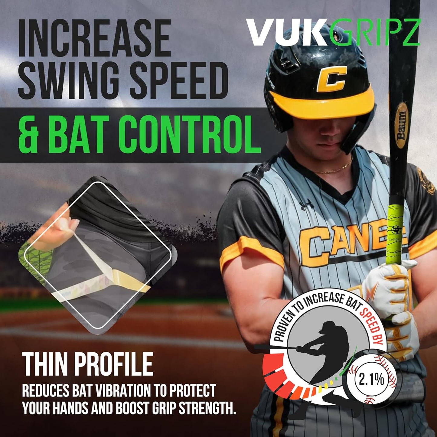 VukGripz Extra Long Bat Grip - Firm, Slip-Resistant Design for Enhanced Performance