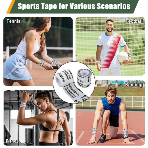 24 Pcs Christian Cross Athletic Tape 2 Inx15 Ft Cross Wrist Tape Baseball Wrist Tape Elastic Self Adhesive Bandage Wrap Bible Verse Sport Tape for Trainers Gymnastic Baseball Soccer Athlete Injury Use