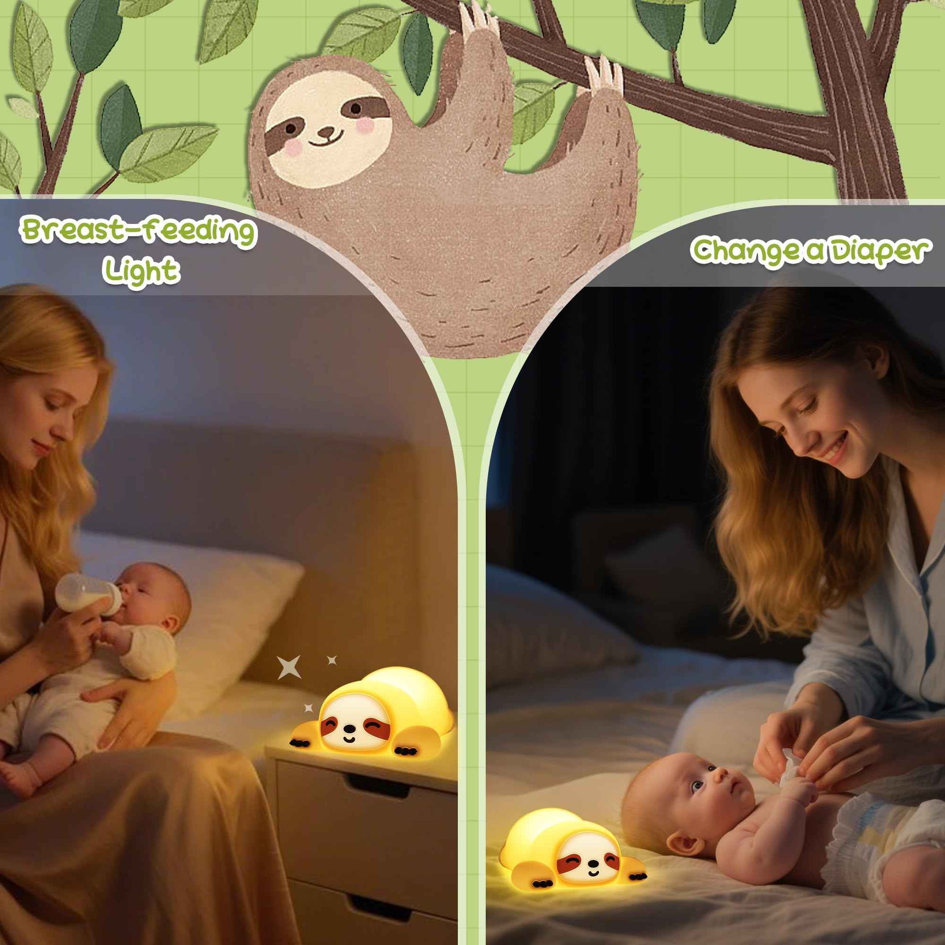 Okayera Sloth Night Light, Cute Squishy Lamp for Bedroom, Silicone Animal Dimmable & Timer Rechargeable Nightlight for Girls Boys Kids, Home Decor Christmas Birthday Gifts