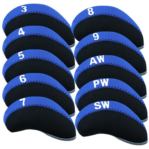 Golf Club Covers Set for Irons Neoprene Iron Head Cover Club Protector 10Pcs with/Without Top Window Accessories for Men Women (Blue(Without Top Window))
