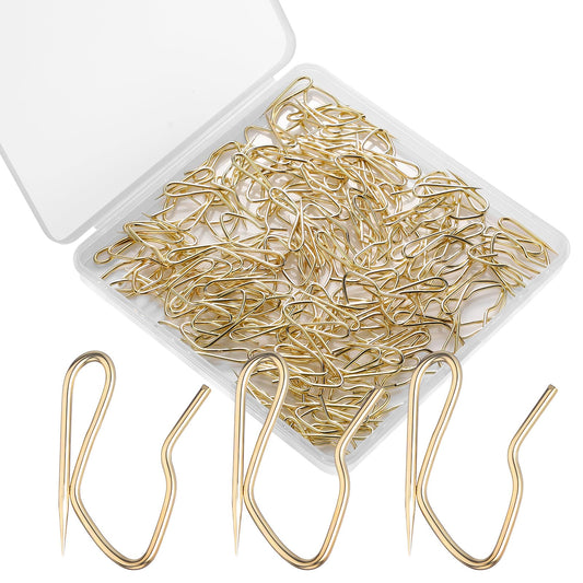 120 Pack Drapery Hooks Pins for Curtains, Metal Curtain Hooks Pins for Drapes Pinch Pleat Hooks with Clear Box 1.2 Inch for Window Curtain, Door Curtain and Shower Curtain (Gold)