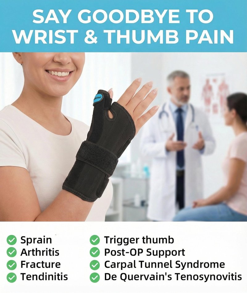 Adjustable Thumb Spica Splint Wrist Brace, Universal for Left/Right Hand, Day & Night Support, Relieves De Quervain's Tenosynovitis/Carpal Tunnel/Tendonitis/Arthritis, Unisex, Blue (Left Hand, S/M)