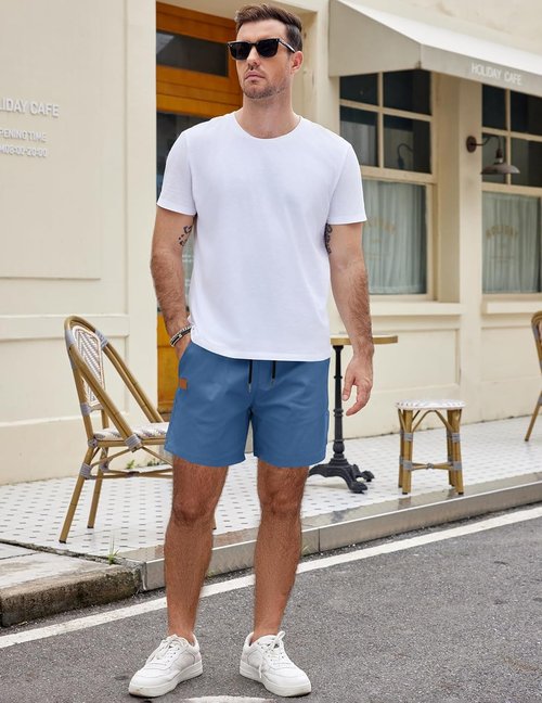 COOFANDY Men's Casual Cotton Shorts - Lightweight 5-Inch Drawstring Beach Chino | Perfect for Summer