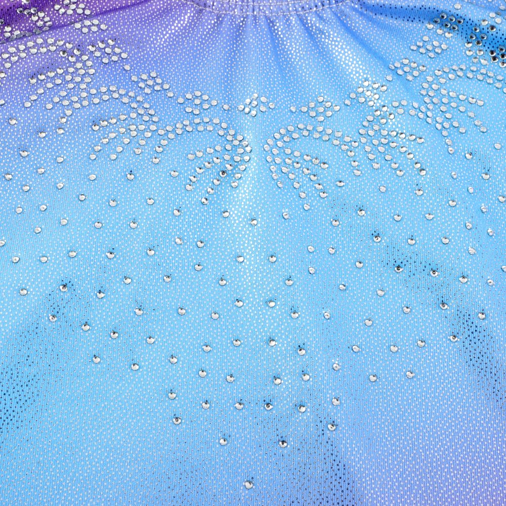 Belovance Leotards for Girls Gymnastics 6 7 Kid Child Dance Outfit Gradient Rhinestone Blue Purple Biketard (Gradient Blue Purple, 6-7 Years)