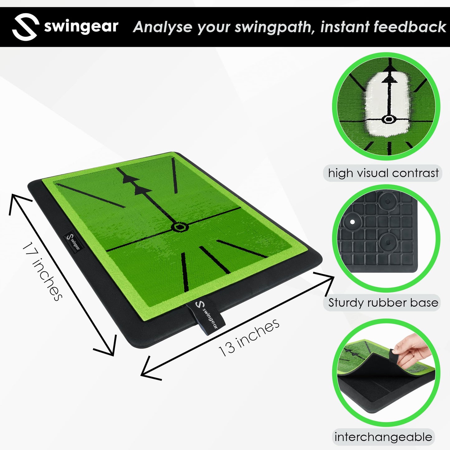 Golf Hitting Mat & Divot Board - Premium Practice mat - Swing Training aid w/Interchangeable Swing-Path Detection & Turf mat - Instant Feedback to Analyze Your Swing - Gift for Golfers