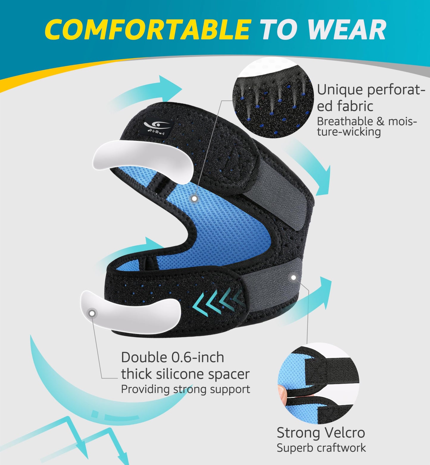 HiRui Dual Patella Knee Straps, Knee Brace Patella Stabilizer for Knee Pain Relief Running Tennis Jumping Arthritis Tendonitis, Joint and Muscles Protection - Adjustable (Black, 2 Pack)