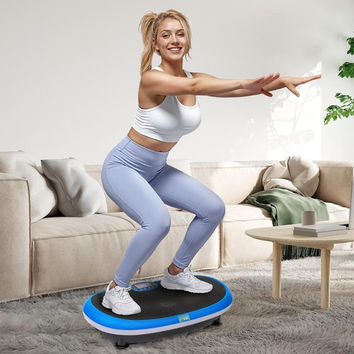 Fitvids Vibration Plate Exercise Machine Workout Vibration Fitness Platform with Resistance Loops and Resistance Band – 3D – 3D-Black – Blue/Black