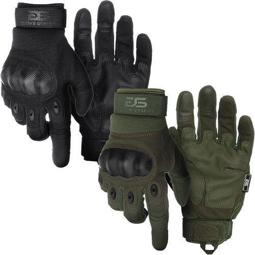 Glove Station Touchscreen Utility Gloves for Men - Hard Knuckle Protection for Motorcycle & Outdoor Work | Black & Green, Medium