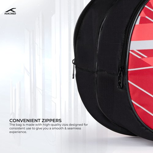 HUNDRED Two Step Badminton and Tennis Racquet Kit Bag | Size: Medium | Material: Polyester | 2 Compartments | Front Zipper Pocket | Padded Back Straps | Easy-Carry Handle | Red (6in1)