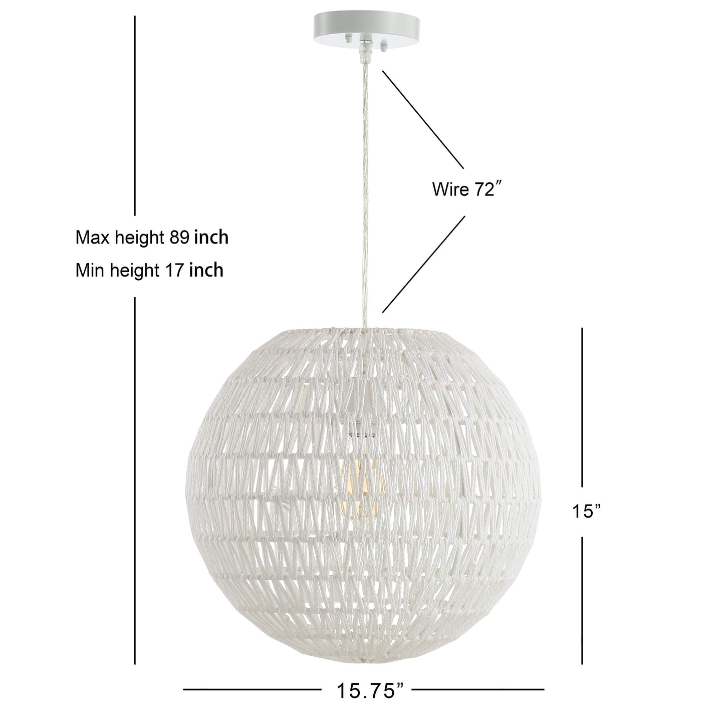 JONATHAN Y JYL6503A Luna 15.7" Woven Rattan Orb LED Pendant Minimalist Modern Contemporary Transitional Bohemian Modern Dimmable Adjustable Dining Room Living Room Kitchen Foyer Bedroom Hallway, White