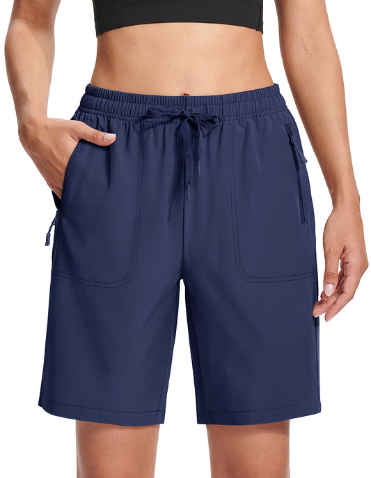 MAGCOMSEN Womens Hiking Shorts 8 Inch Inseam with 3 Pockets Lightweight Quick Dry Golf Jogging Navy Blue M