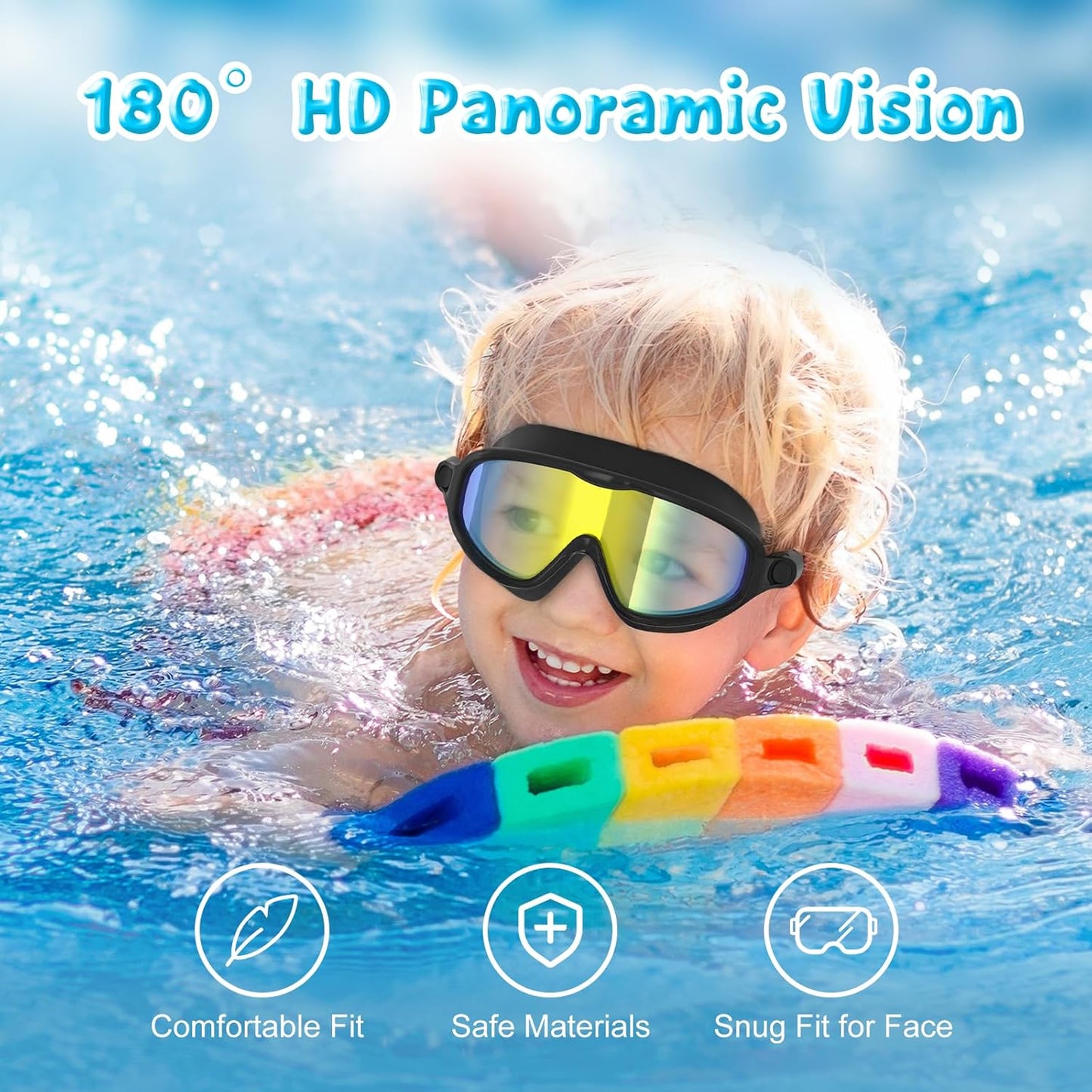 VegoVia Kids Swim Goggles - 2 Pack Anti-Fog UV Protection | Wide View for Ages 3-15