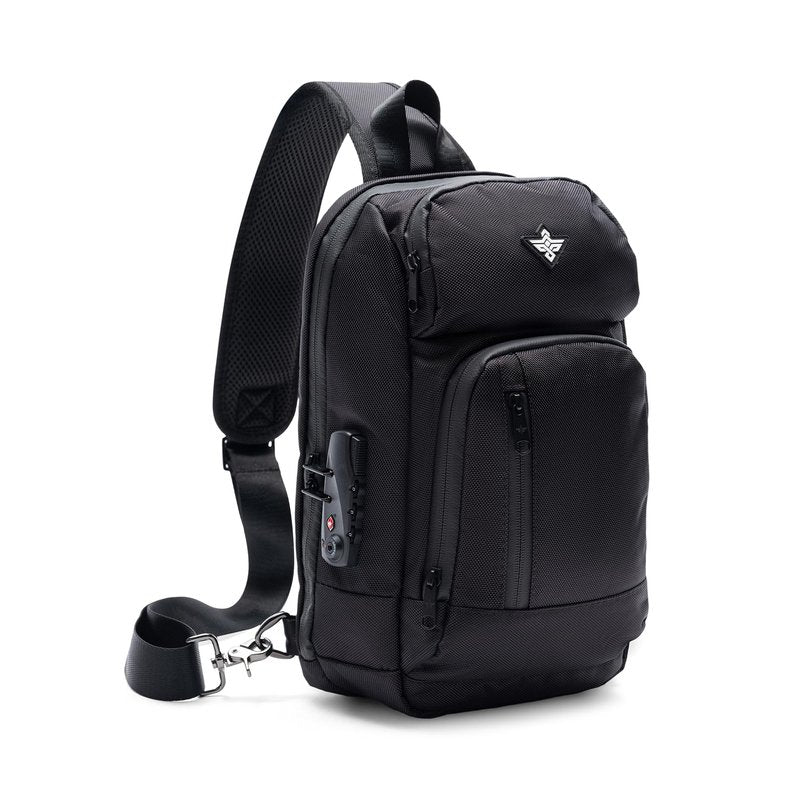 Erozul Equinox Sling Backpack Anti Theft Combination Lock Chest Shoulder Bag Waterproof Crossbody Casual Daypack (Black)