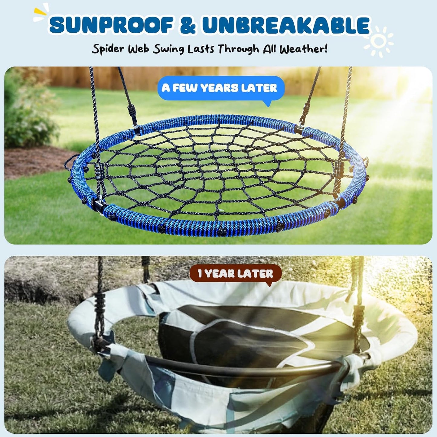 Trekassy 40" Spider Web Saucer Tree Swing - 750lbs Capacity for Kids & Adults | Durable Blue Steel Frame