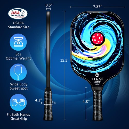 Pickleball Paddles Set of 2, USAPA Approved Fiberglass Pickleball Set with 4 Balls & Carry Bag, Lightweight Rackets for Beginners & Adults