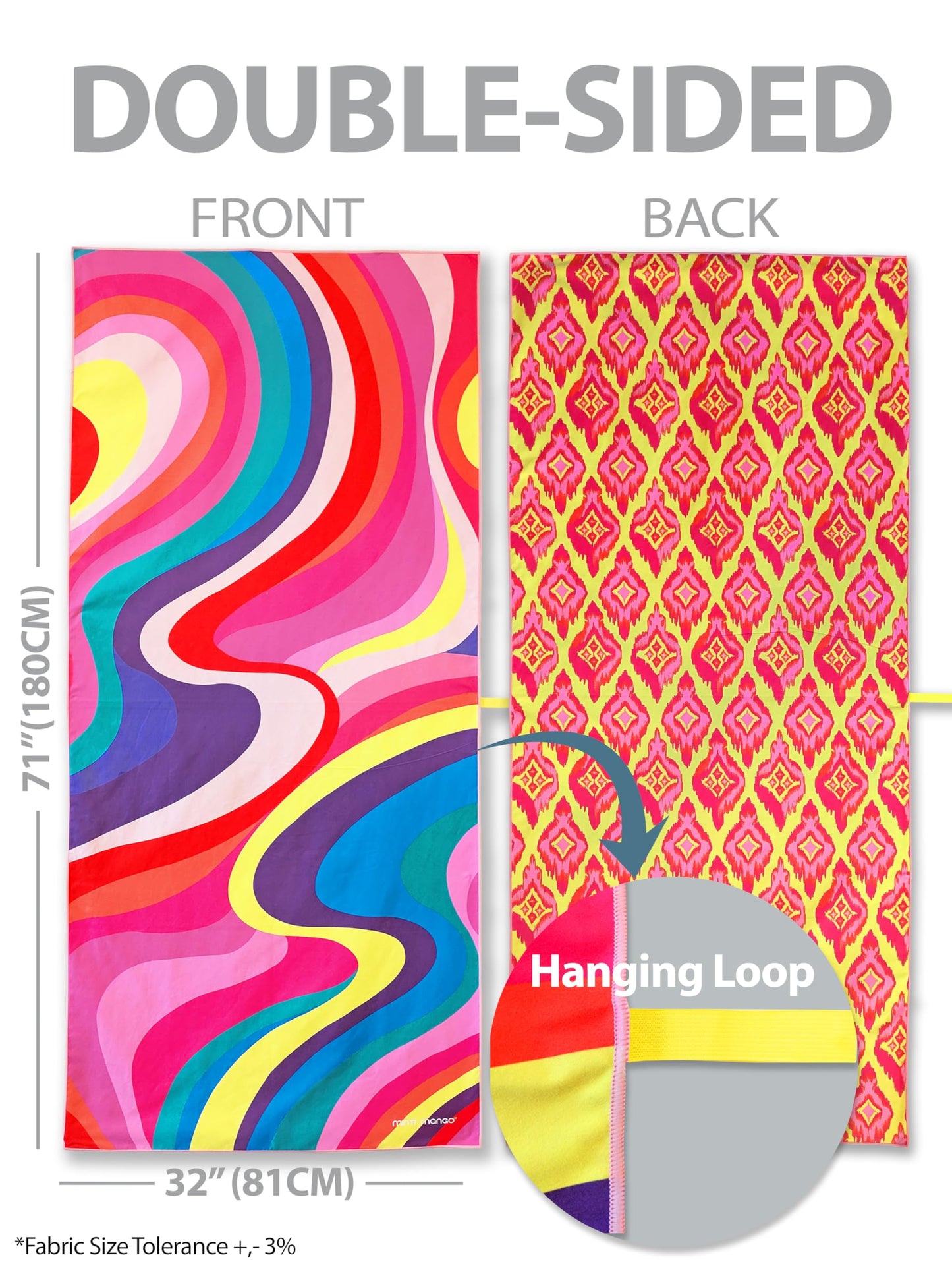 MintiMango Thin Microfiber Beach Towel Oversized 71X32 Lightweight, Quick Dry, Sand Free, High Absorbent, Compact, Pool, Gym, Camping, Cruise, Travel Towel, Beach Blanket, Carry Bag, Pink, Geometric