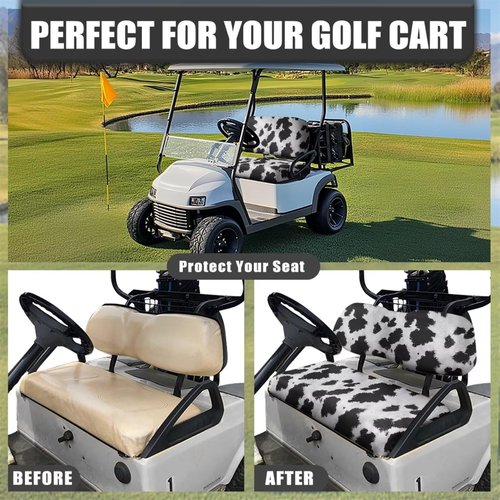Oramclsy 2 PCS Cow Golf Cart Seat Covers 4 Passenger Golf Cart Seat Covers All Weather Club Car Accessories Set Suitable for EZGO Club Car and More 2-Seat Golf Carts