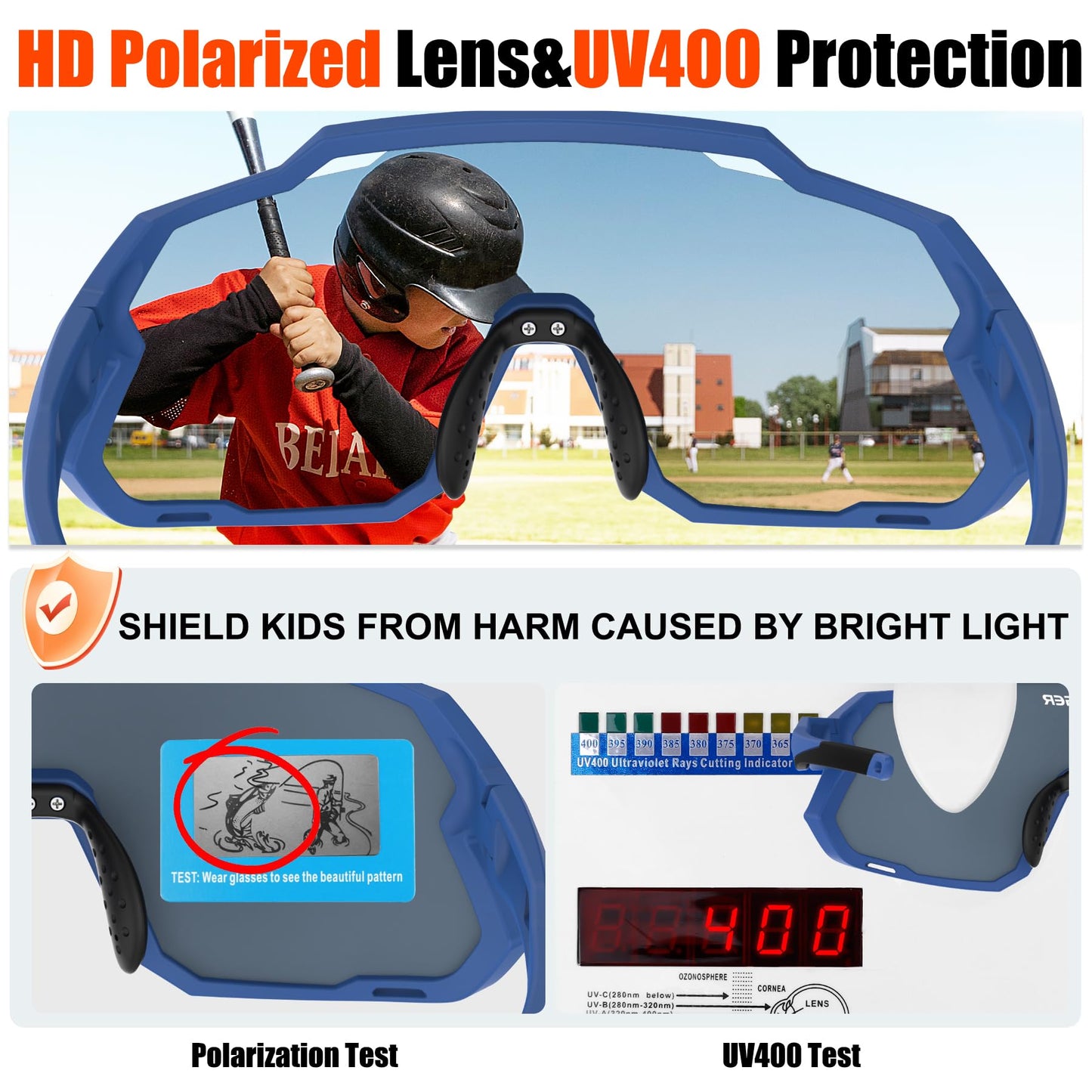 X-TIGER Kids Sunglasses Polarized Youth Baseball Sunglasses for 8-14 boys girls UV400 Sports Softball Cycling Glasses