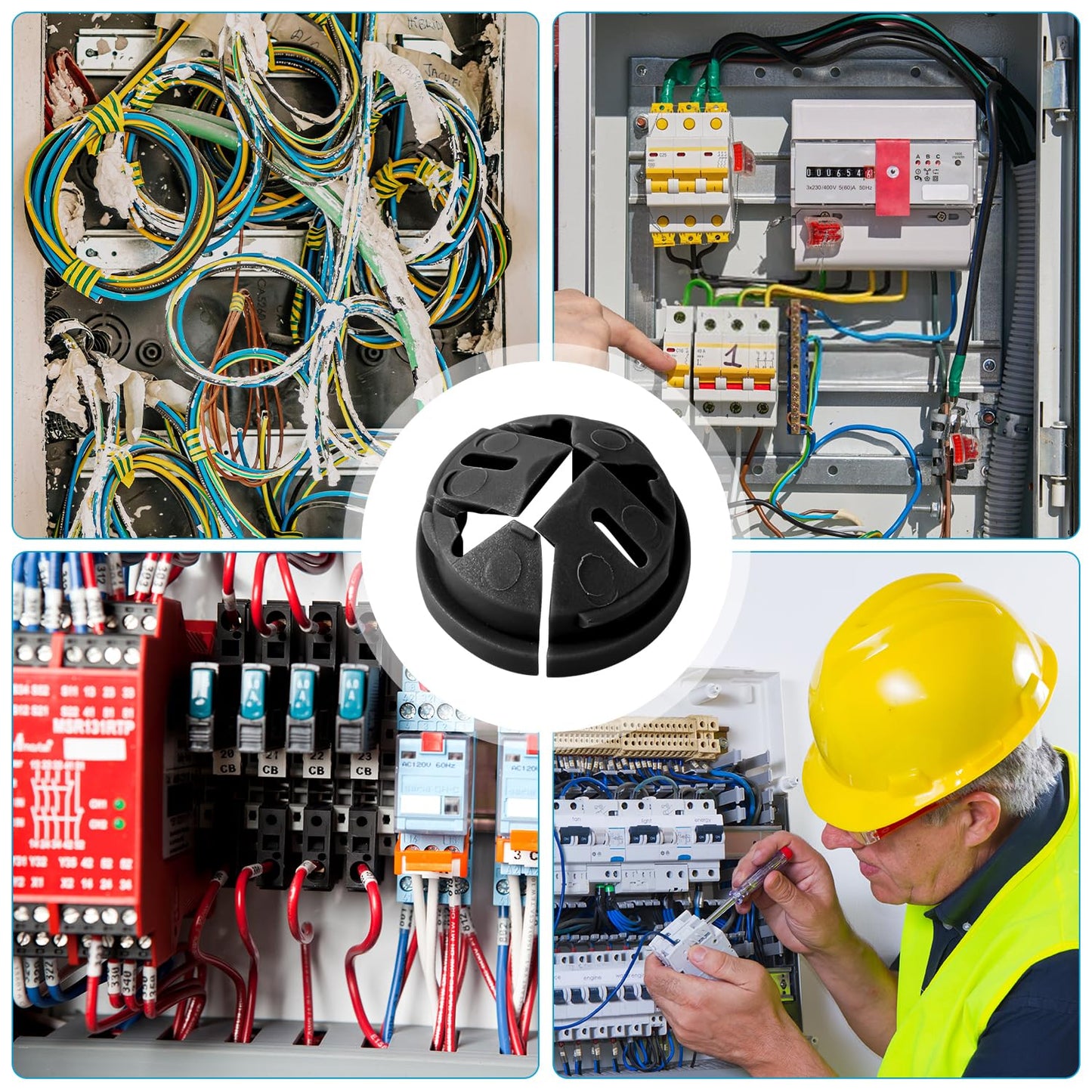 50pcs Push-in Cable Connectors, 3/8 Inch Trade Size Non-Metallic Push In Connector Plastic Electrical Box Wire Inserts Button Push-in NM Cable Clamps Connector for 1/2 Inch Knockouts (Black)