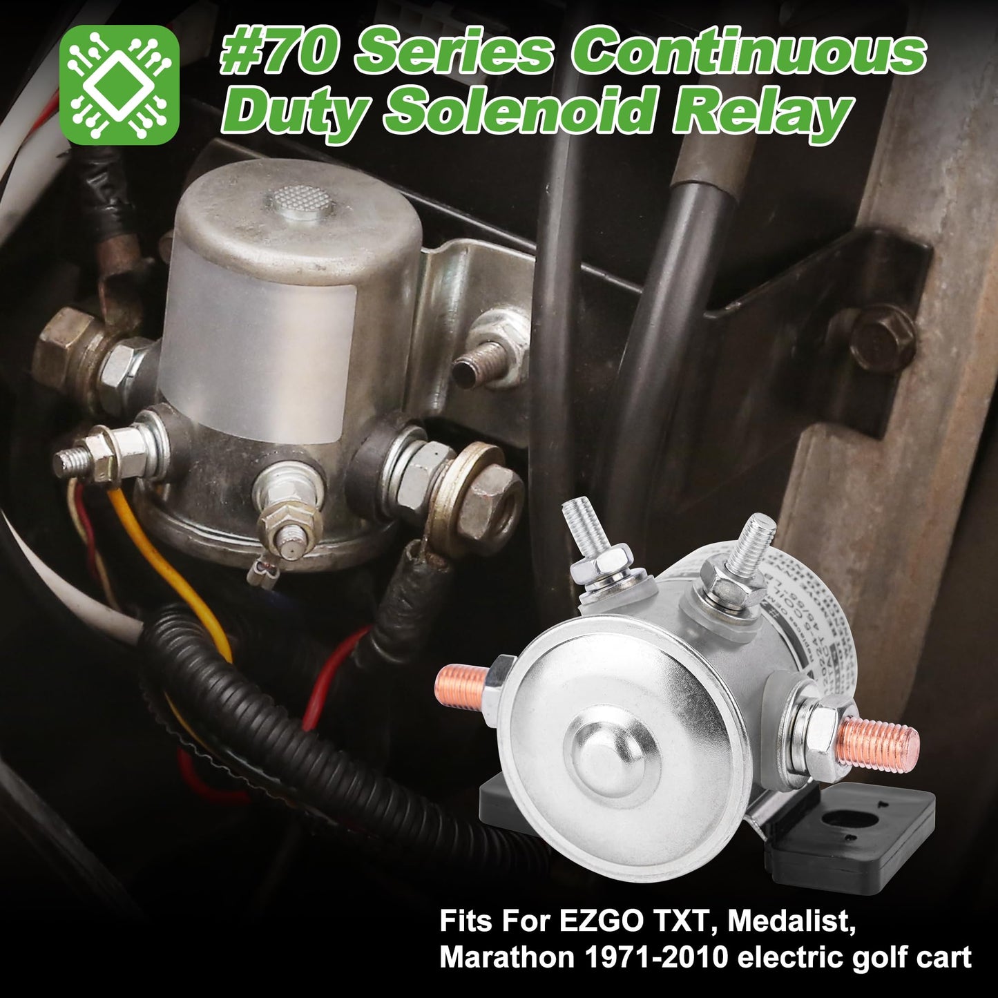 10L0L Golf Cart Solenoid 36 Volt, #70 Series Continuous Duty Solenoid Relay for EZGO TXT/Marathon 1980-2010 Electric Golf Cart, Replace OEM# 27855G01, 11761G1, 27855G02, 31680G1, 3016