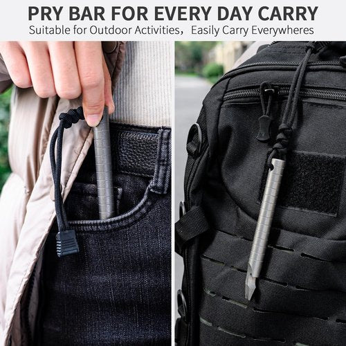 TISUR Titanium Pocket Pry Bar，EDC Keychain Carabiner Multitool Prybar Outdoor Tool Heavy Duty,Key Chain Gadgets for Men (1pc Ti Pry Bar Sliver)