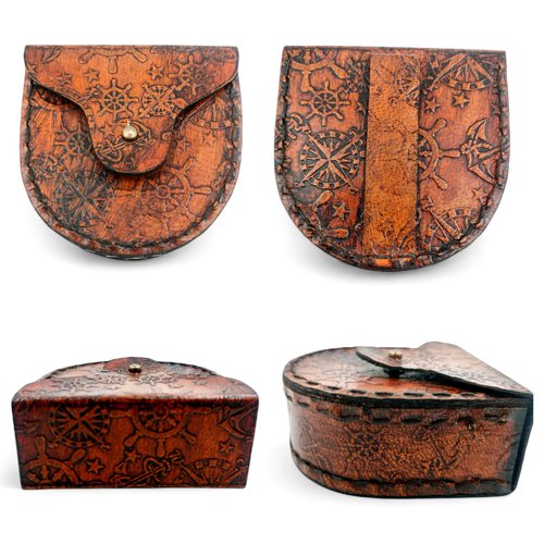 KHUMYAYAD Brass Pocket Compass Hand Made Fully Functional Compass Antique Nautical Replica Item with Leather Case.