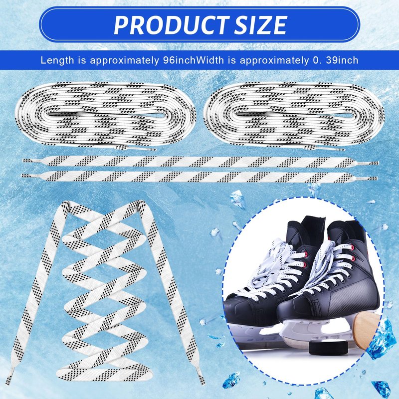Yingzhao 4 Pairs Waxed Hockey Skate Laces Hockey Laces Wide Ice Skate Lace Strap Ice Hockey Skate Accessories for Ice Hockey, Roller Skates, Adults, Youth(96 Inch Long,White)