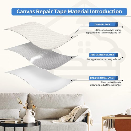 KING MOUNTAIN Canvas Repair Patch - 16x60 Inch Self-Adhesive Waterproof Fabric for Sofas, Tents & More | Off White