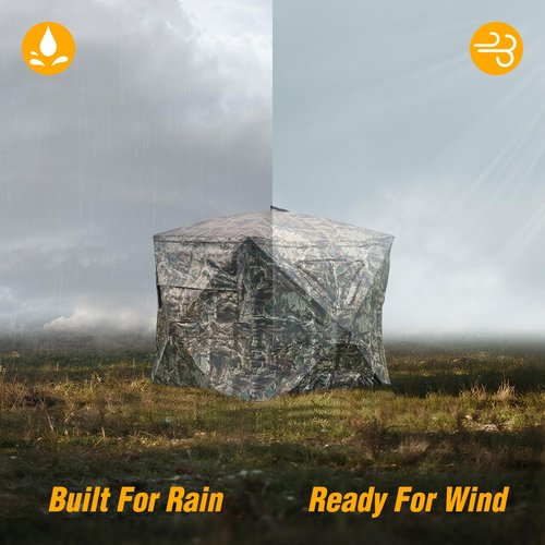FLISSA Hunting Blind See-Through with Full-Opening Door, 2-3 Person Ground Camouflage Tent, 270 Degree, Portable and Durable 300D Reinforced Blind for Turkey, Deer, and Bear