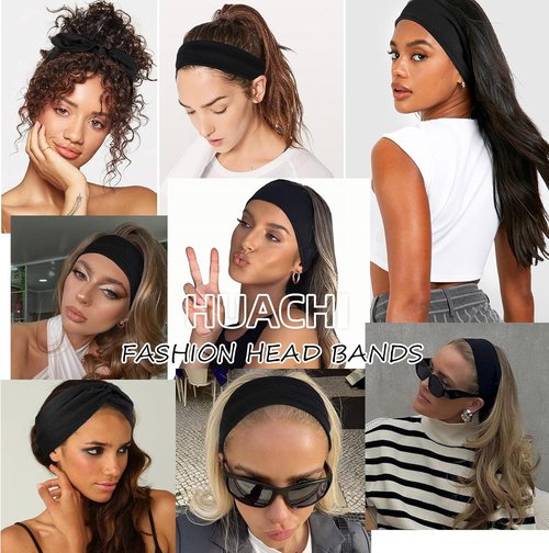 Huachi Women's Black Headbands - Non-Slip Elastic Hair Accessories for Yoga & Gym | Pack of 4 Styles