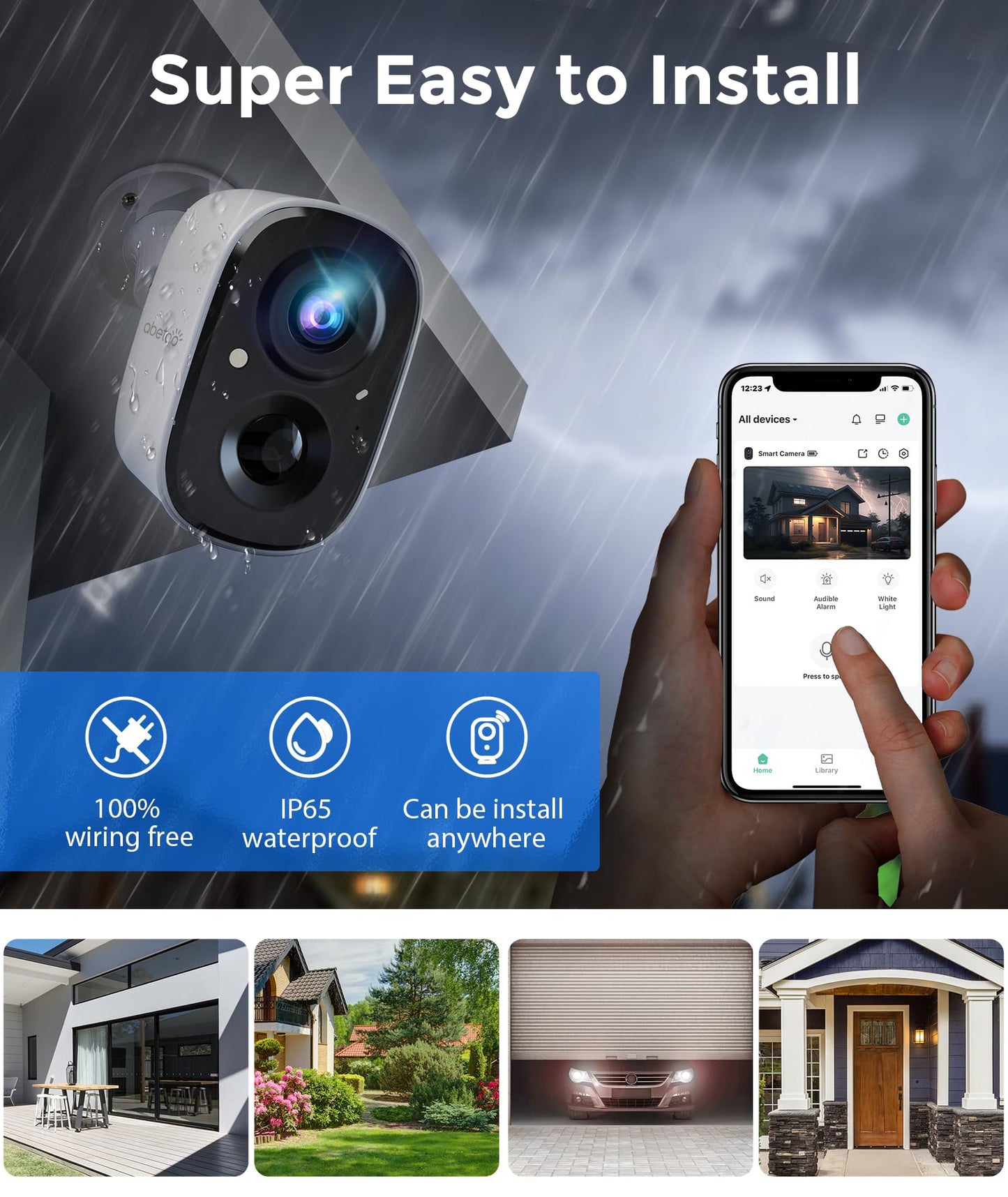 abetap 2K Wireless Security Cameras - Outdoor WiFi Security Cameras Color Night Vision, AI/PIR Detection, 2-Way Talk, Cloud/SD, Weatherproof, Battery Powered Outdoor Cameras(White-2Packs)