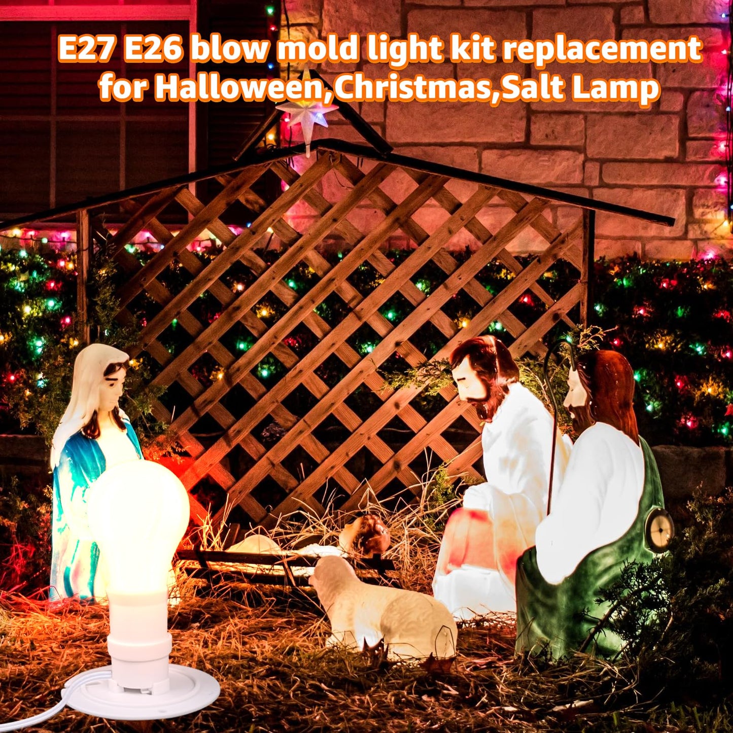 Norward 2 Set Blow Mold Light Kit Replacement, E27 E26 Bulb Cord Kit for Halloween,Christmas,Salt Lamp,Craft Indoor Outdoor Decorations,Salt Lamp Base with Fuse Plug