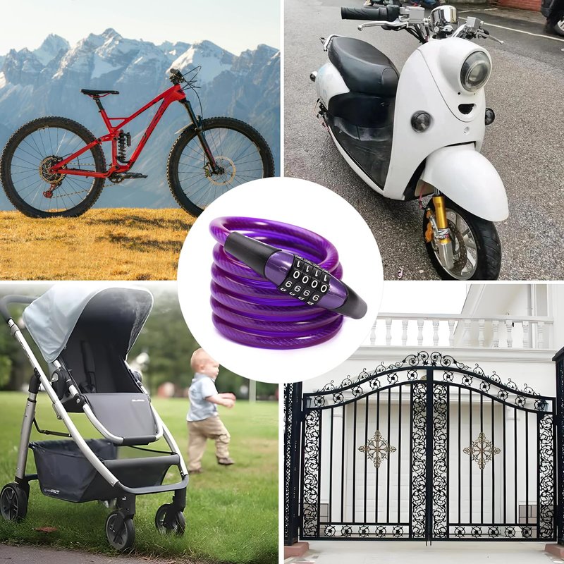 MEETLOCKS Combination Bike Cable Lock, Lightweight Mini Bike Lock for Kids Bike,Cable Size 1/3" x 4', Purple Security Cable Lock