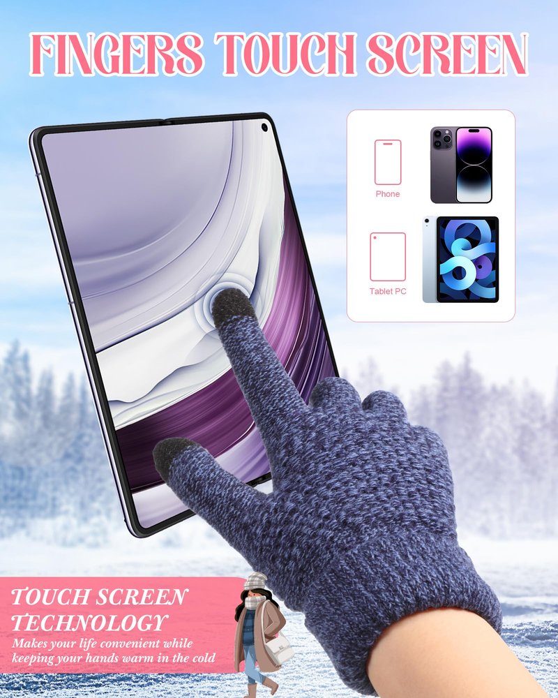 JaGely 8 Pieces Women Winter Hats and Gloves Set Women Warm Touchscreen Knitted Lined Gloves Winter Beanies(Navy Blue, Wine Red, Mixed Black White,Mixed Khaki,Without Pom Pom)