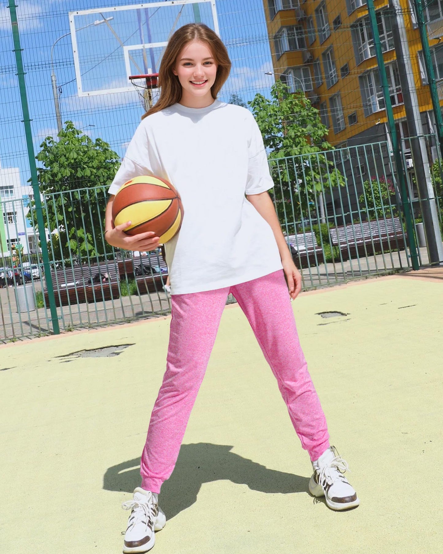 Auranso Girls Joggers 3 Pack Quick Dry Casual Sweatpants Kids Athletic Lounge Joggers Boys Active Running Pants with Pockets 11-12 Years Black Grey Rose-red