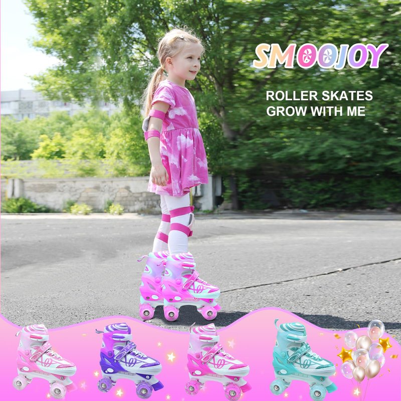 Kids Roller Skates for Girls Boys with Glitter Details-SMOOJOY Outdoor Musical Design Roller Skates with Light Up Wheels, Adjustable Rollerskates for Kids Ages 3-12 Birthday Gift patines para niñas
