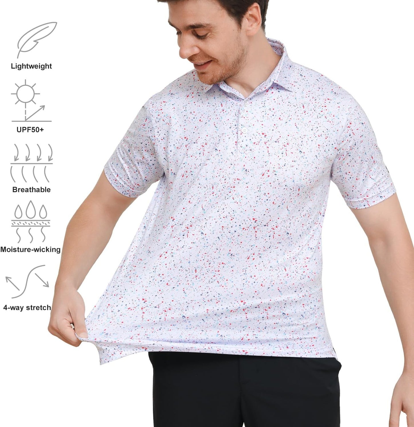 Skiennix Men's Golf Polo Shirt - Short Sleeve Dry Fit Performance with Moisture Wicking | Casual Print Design