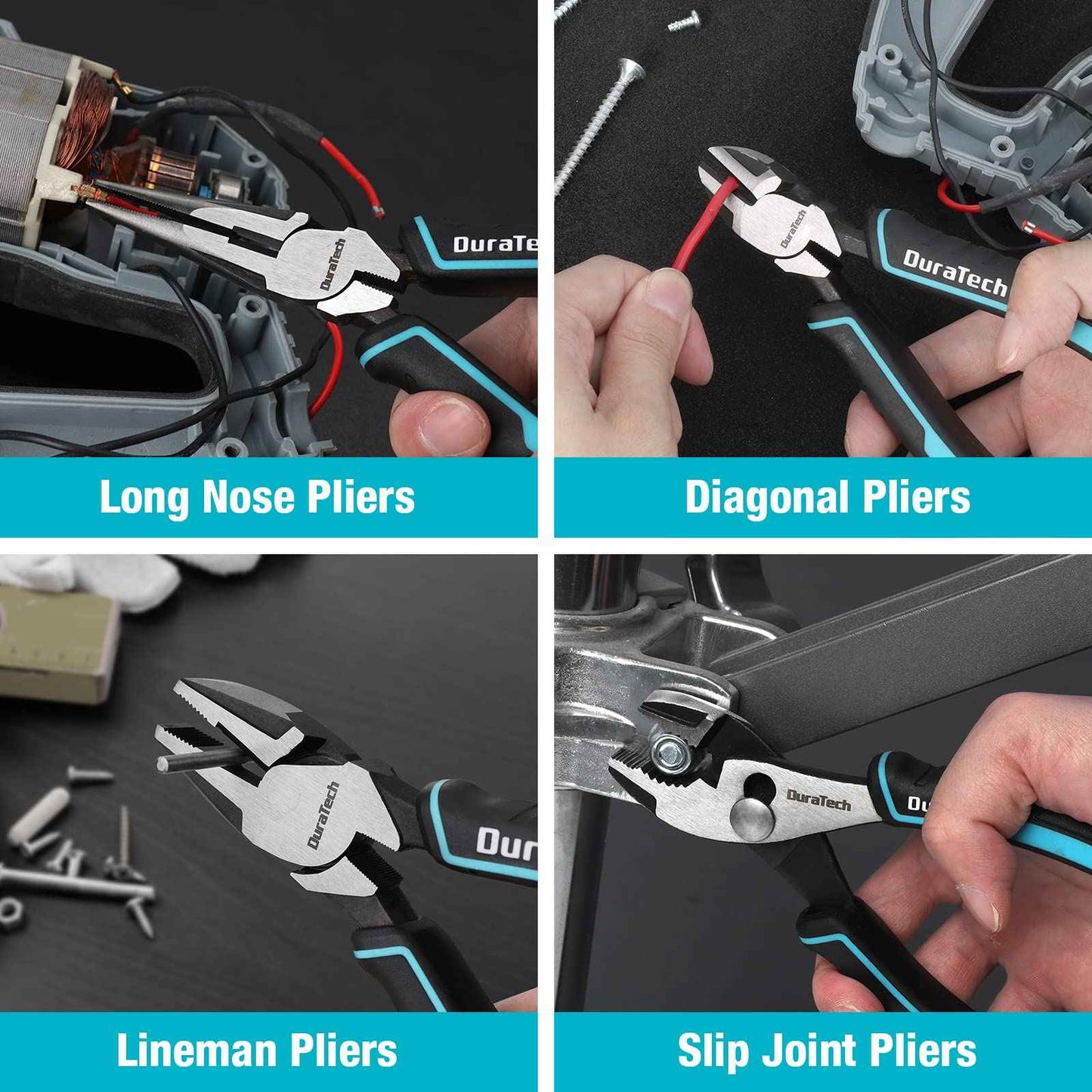 DURATECH 8-Piece Pliers Set with Rolling Pouch, Premium Cr-V/Cr-Ni Construction, (12", 10", 8" Groove Joint Pliers, 8" Adjustable Wrench, 8" Linesman, 6" Long Needle Nose, 6" Slip Joint, 6" Diagonal)