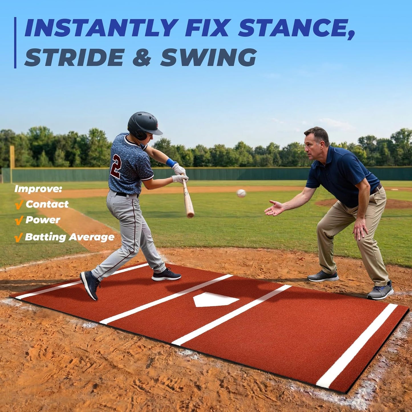Skiennix Baseball Batting Mat - Non-Slip Turf for Hitting Practice | 6x4/10x3.8/12x6FT Sizes