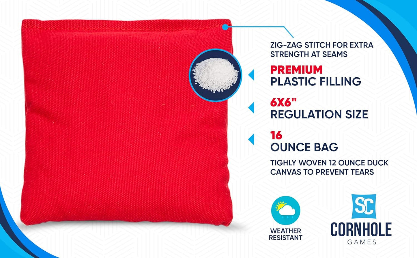 Weather Resistant Cornhole Bags - Professional Regulation Size 16 oz | Set of 8 for Pro Boards