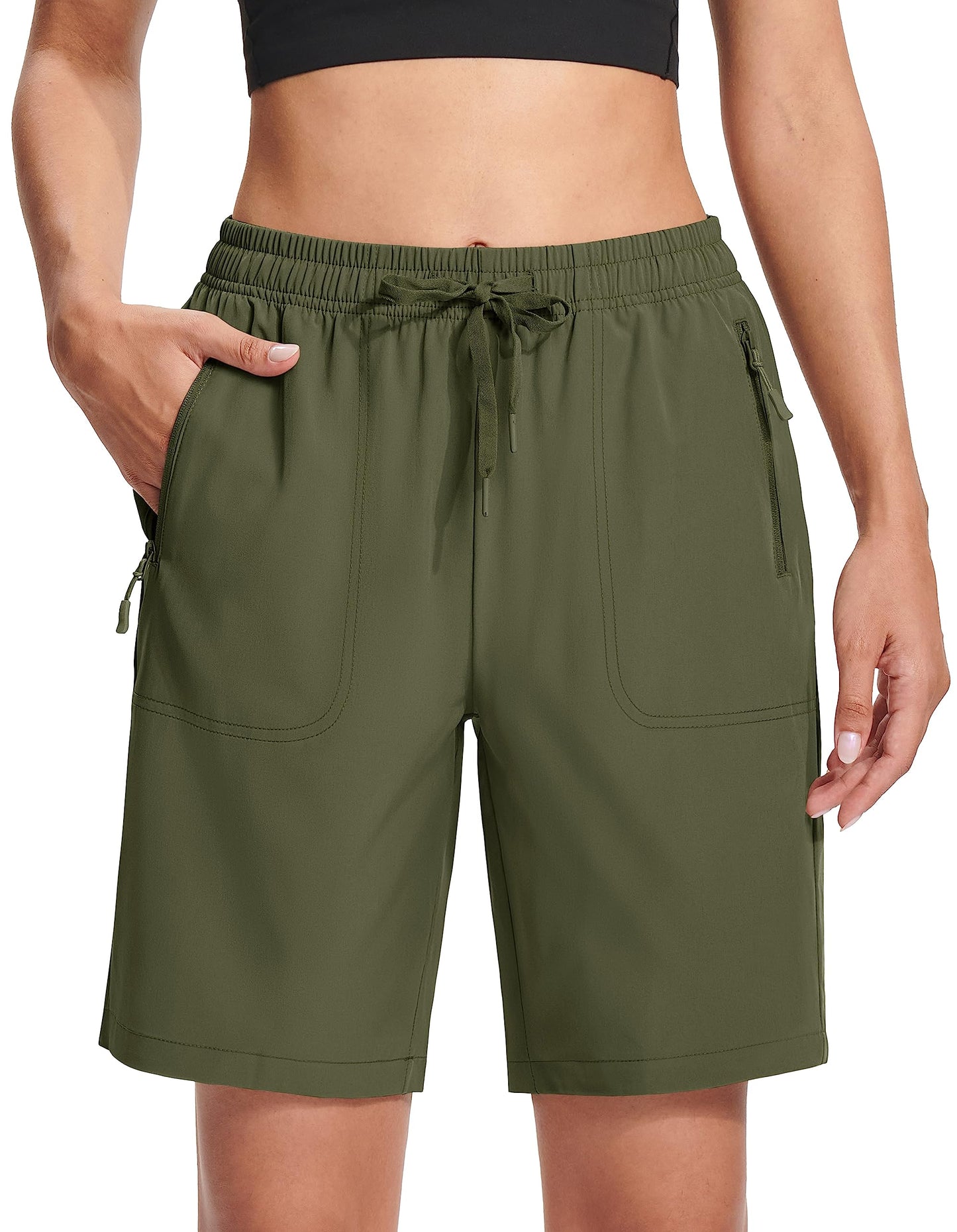 MAGCOMSEN Womens Hiking Shorts Quick Dry 7 Inch Lightweight Golf Running Shorts for Outdoor Army Green L