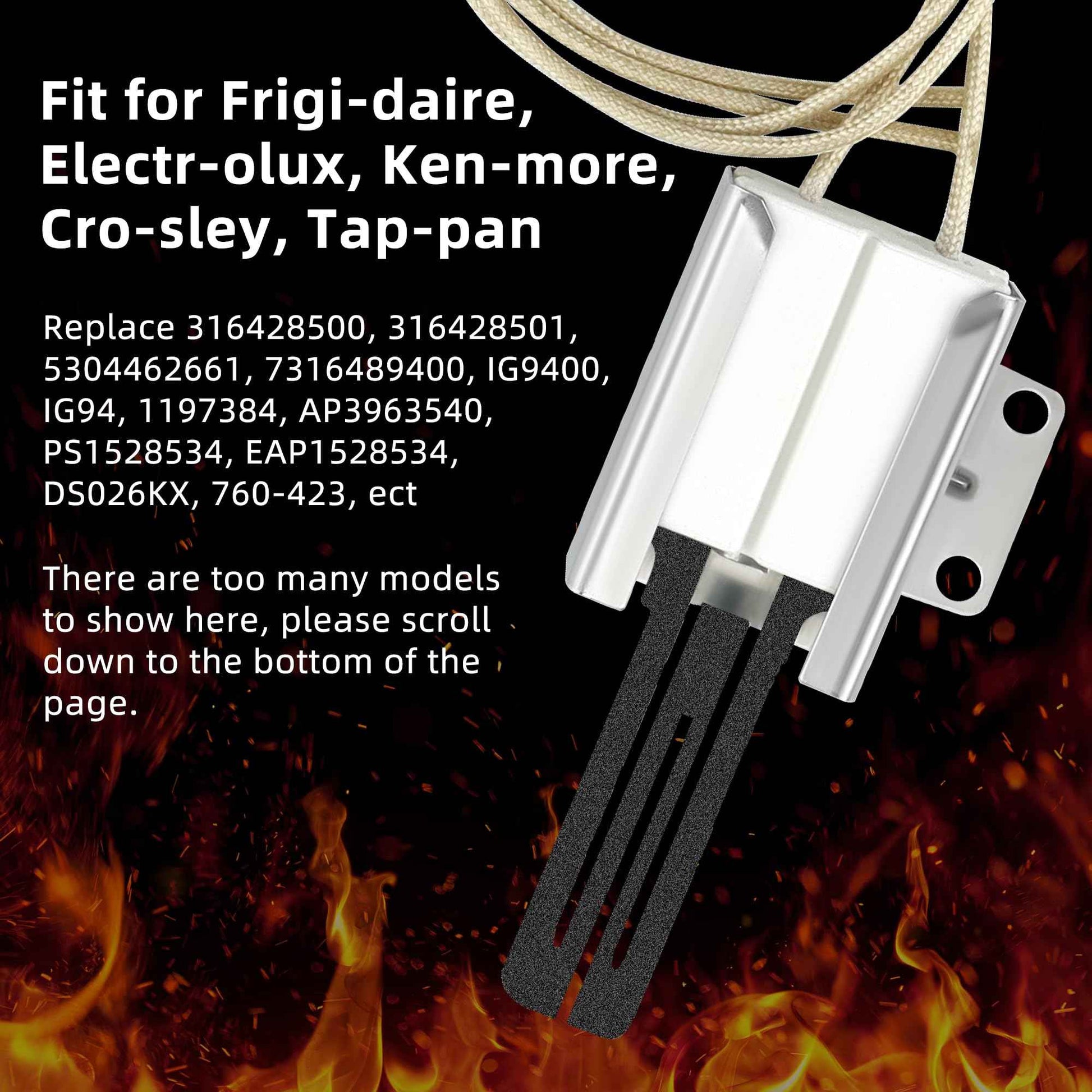 Durable Stove Oven Igniter Replacement 316489400 316489403 For Gas Stove Fit for Fri-gidaire Ken-more, Electr-olux, Cro-sley Range Oven Igniter, Replaces 5304534663, 316428500, 316428501 By Fetechmate