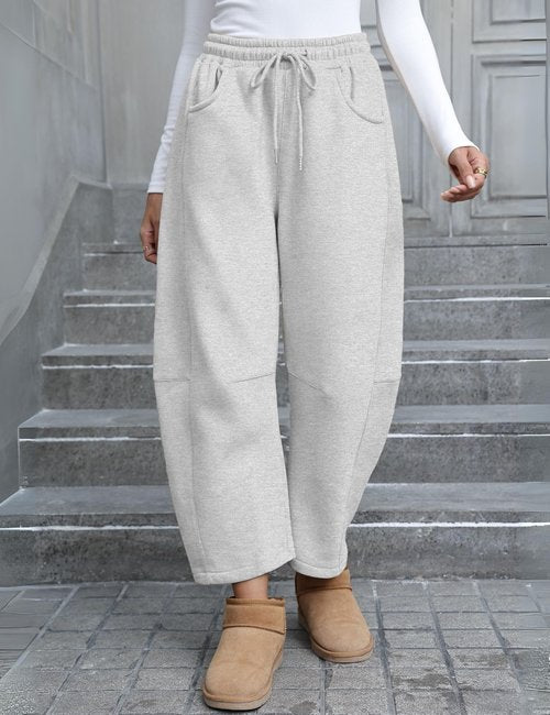 SeekMe Womens Fleece Lined Sweatpants Barrel Leg Baggy Joggers for Winter Warm Casual Lounge Athletic Pants(0025-AshGrey-L)