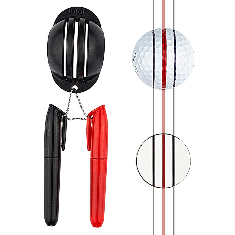 59Golf - Golf Ball Triple line Marker + Permanent Markers (red and Black + Poker chip)