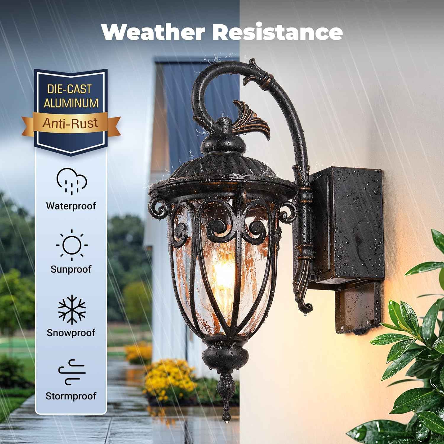 Outdoor Dusk to Dawn Porch Light with GFCI Outlet - 18.6" Waterproof Bronze Lantern