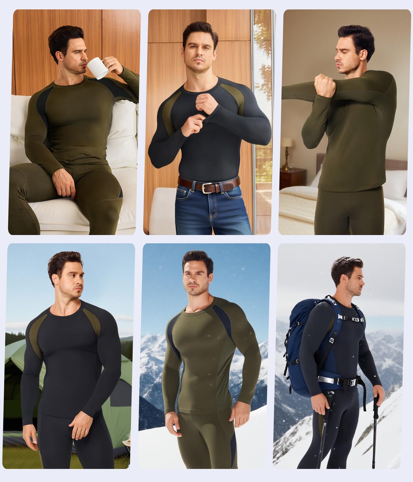 TAILONG Thermal Underwear for Men Long Johns With Fleece Lined Base Layer Hunting Gear Bottom Top Set for Cold Weather Black