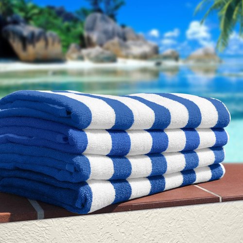 Avalon Towels Cabana Beach Towels - Oversized 100% Ring Spun Cotton, Quick Drying | 30x60 Inches, Blue Stripe, 4 Pack