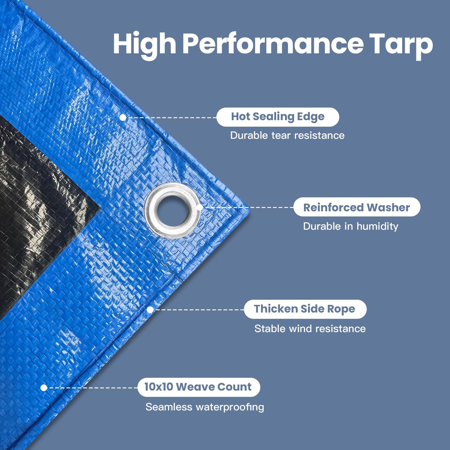 Tarp 6x6 Waterproof 7mil Blue/Black Multipurpose Tarps Uv Resistant Outdoor Tarp for Camping, Rooftops, Yards, Pools, Vehicles, Boats by-MVPNET