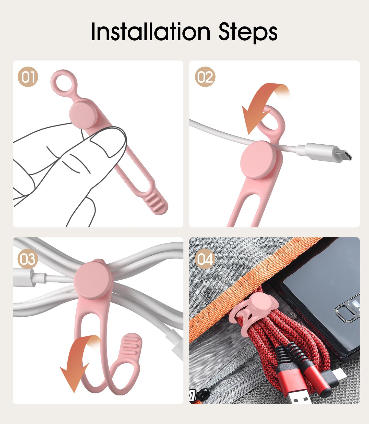 Nearockle Silicone Cable Ties Cord Organizer for Cable Management, 24Pcs 3" and 4.5" Reusable Cable Organizer Electronic Accessories for Home, Office, Kitchen, School, Travel (Multi)