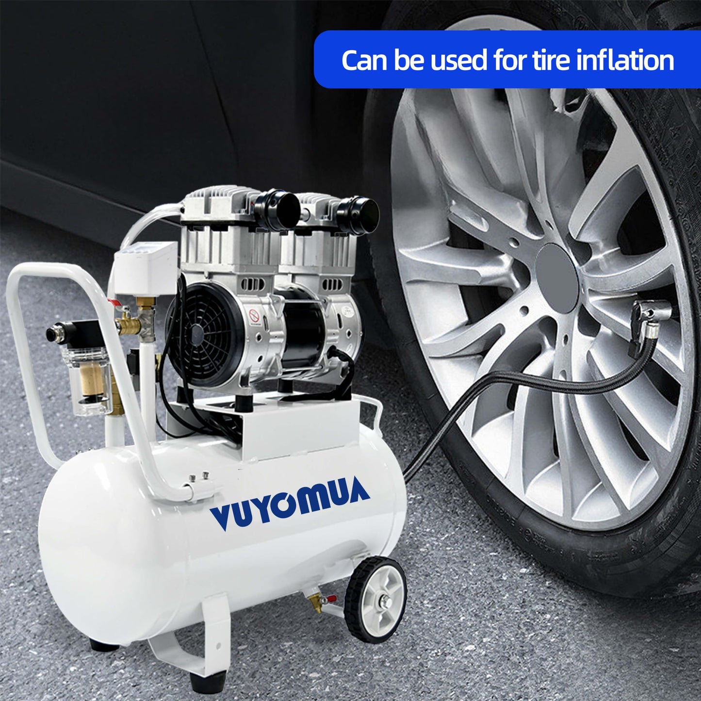 VUYOMUA 5-Gallon Horizontal Portable Storage Air Tank Carbon Steel Reservoir Tank with NPT Port and Rolling Caster (5 Gallon)